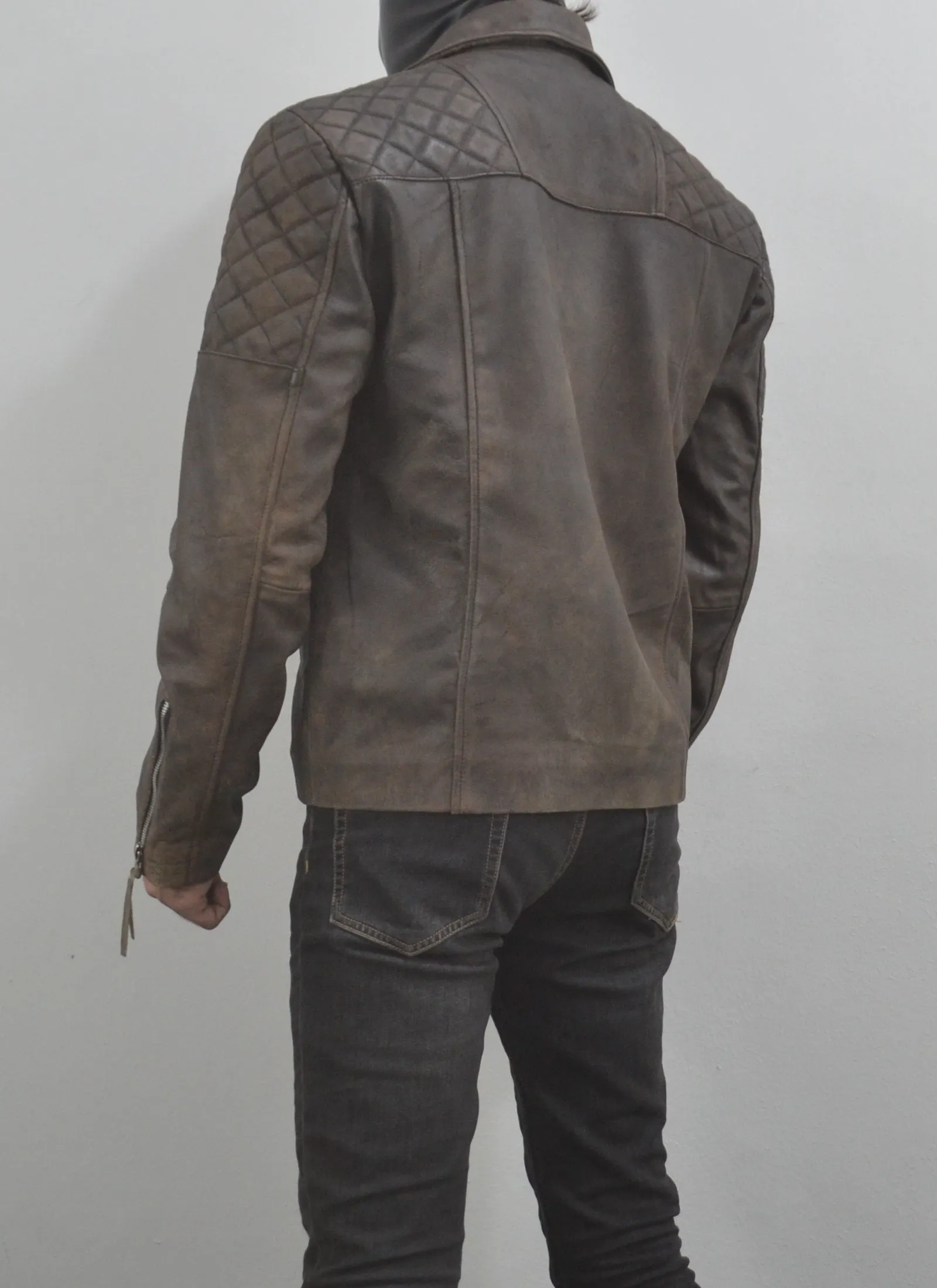 Motorcycle Distressed Natural Rugged Biker Leather Jacket