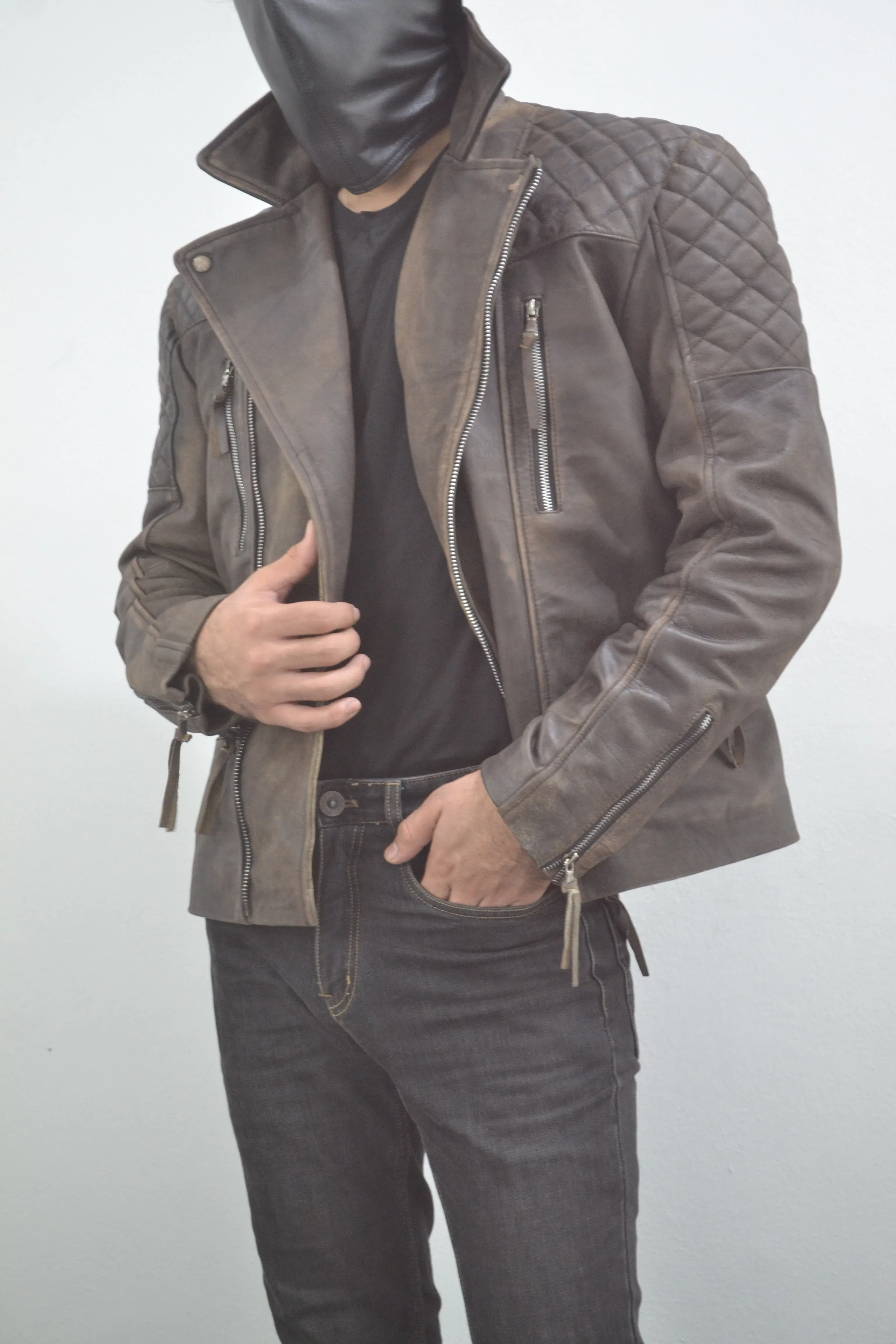Motorcycle Distressed Natural Rugged Biker Leather Jacket