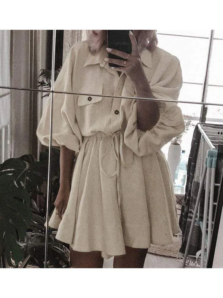 Nude Casual Short A-Line Dress