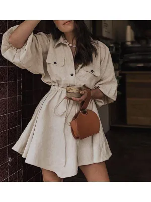Nude Casual Short A-Line Dress