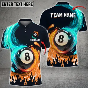 Personalized Billiard Ball 8 Fire and Water Team Name Player Polo Shirt, Perfect Shirt for Billiard Player