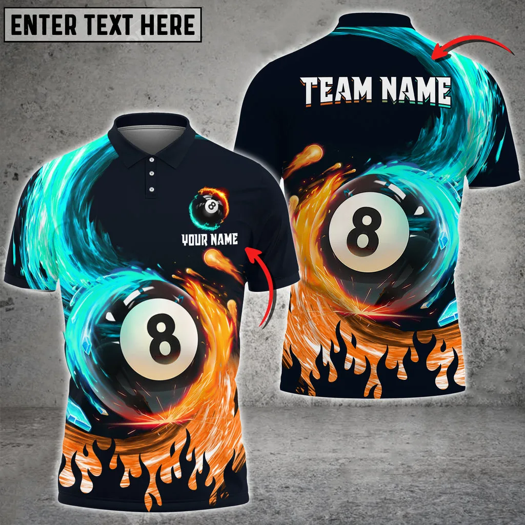 Personalized Billiard Ball 8 Fire and Water Team Name Player Polo Shirt, Perfect Shirt for Billiard Player
