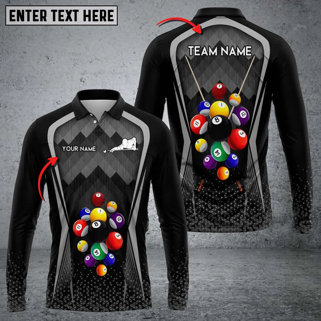 Personalized Billiard Skull Multicolor Player Long Sleeve Polo Shirt, Perfect Shirt for Billiard
