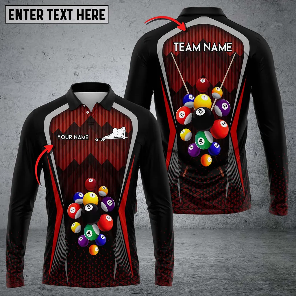 Personalized Billiard Skull Multicolor Player Long Sleeve Polo Shirt, Perfect Shirt for Billiard
