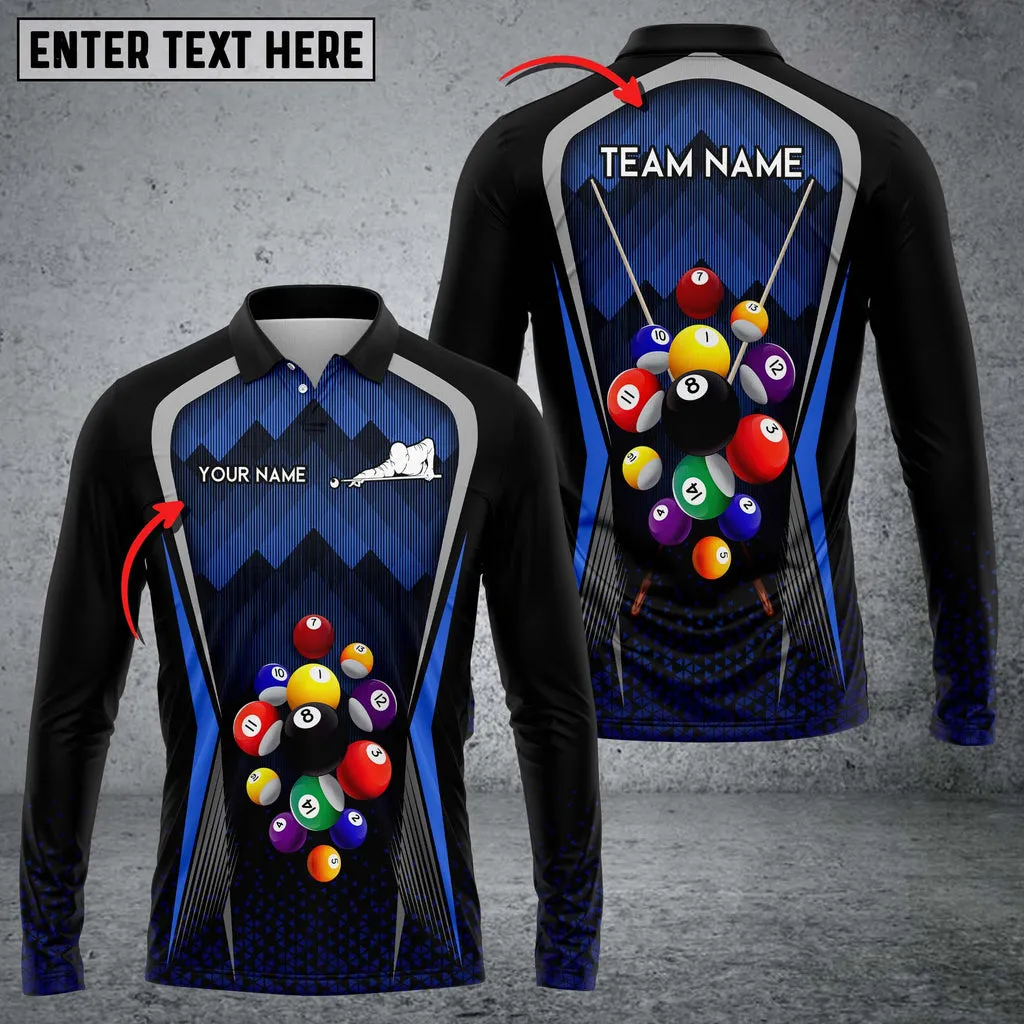 Personalized Billiard Skull Multicolor Player Long Sleeve Polo Shirt, Perfect Shirt for Billiard