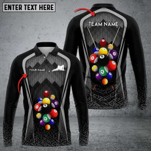 Personalized Billiard Skull Multicolor Player Long Sleeve Polo Shirt, Perfect Shirt for Billiard