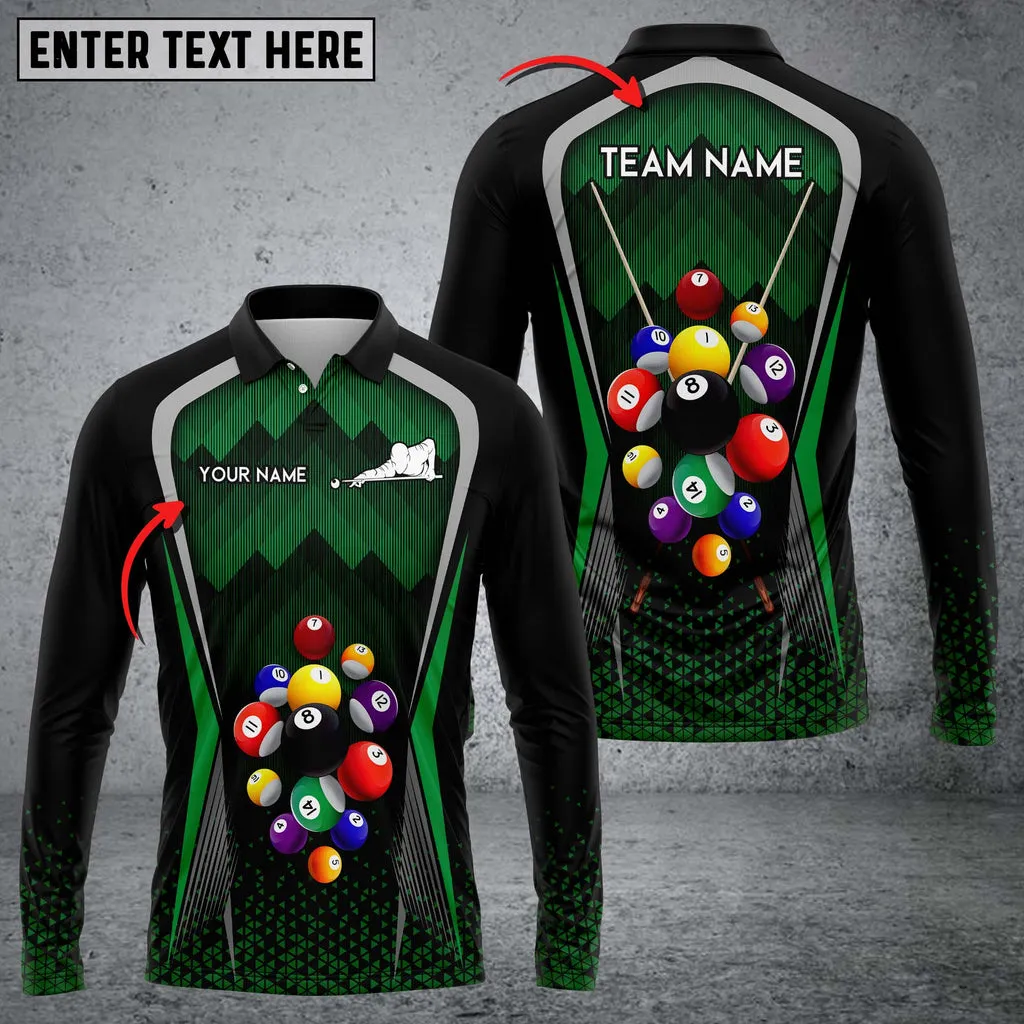 Personalized Billiard Skull Multicolor Player Long Sleeve Polo Shirt, Perfect Shirt for Billiard