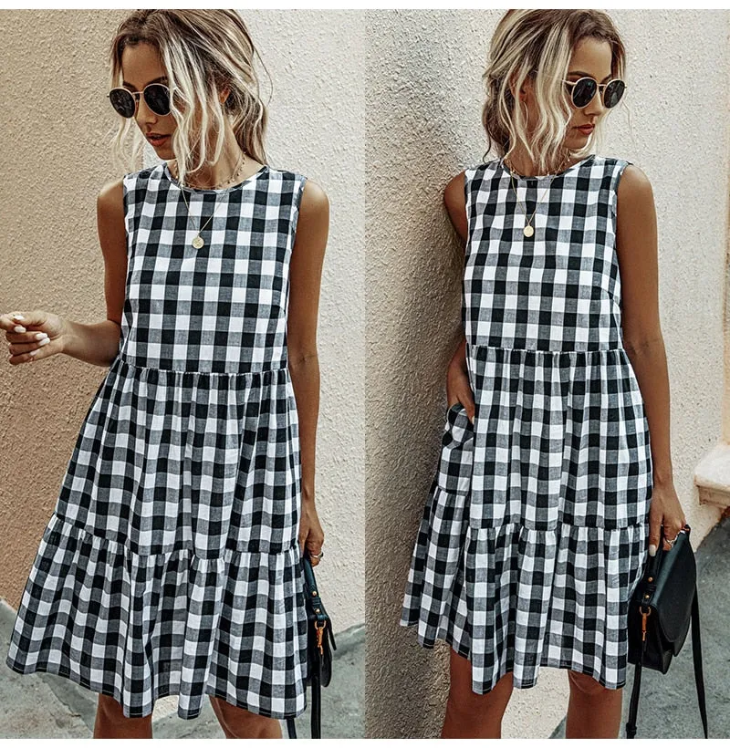 Plaid A-line Pocket Dress