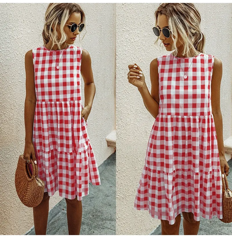 Plaid A-line Pocket Dress