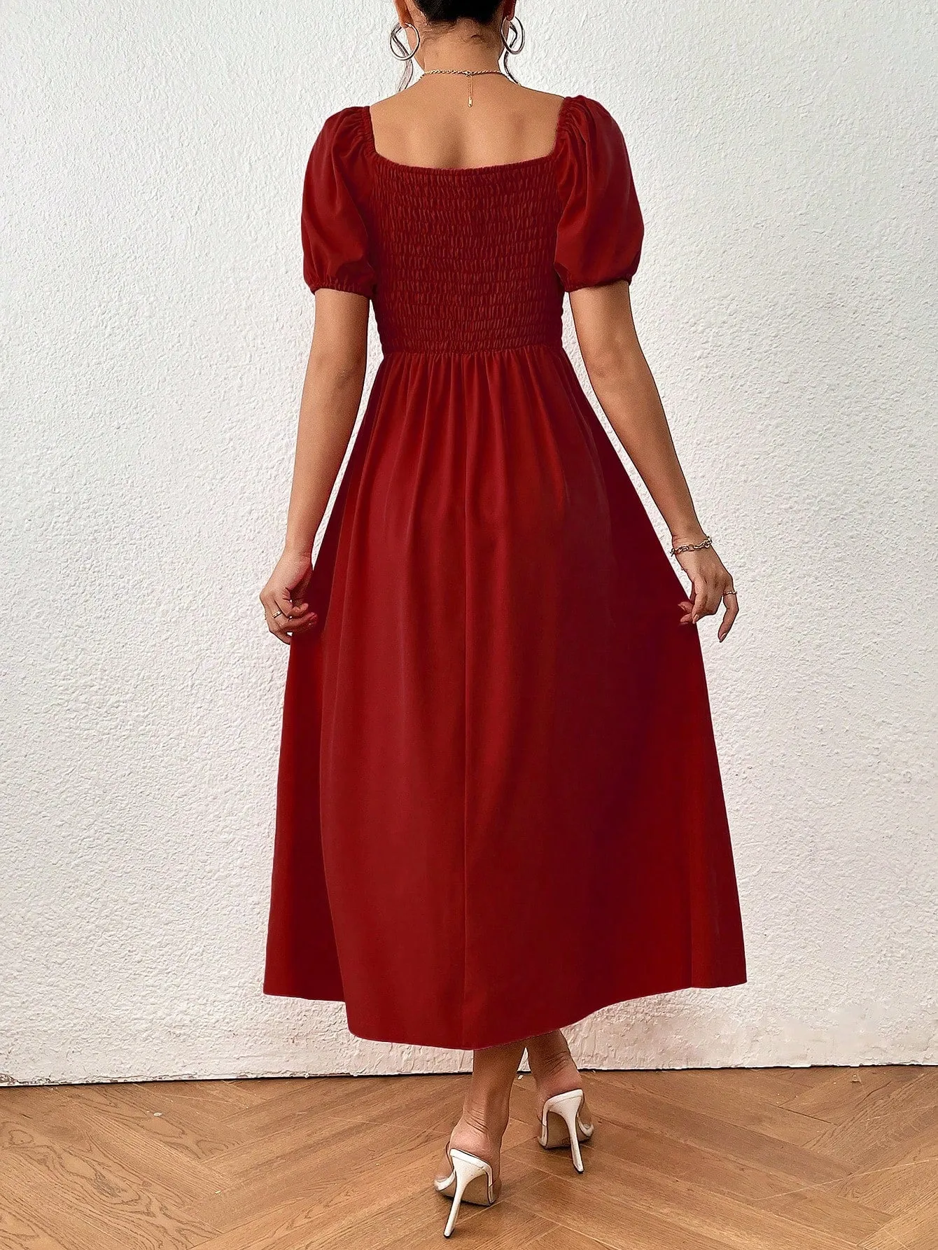 Privé Women's Puff Sleeve High Slit Dress