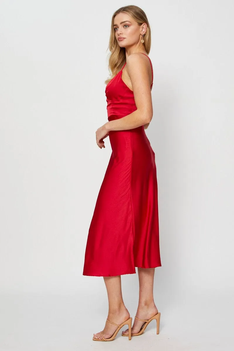Red A Line Dress Midi