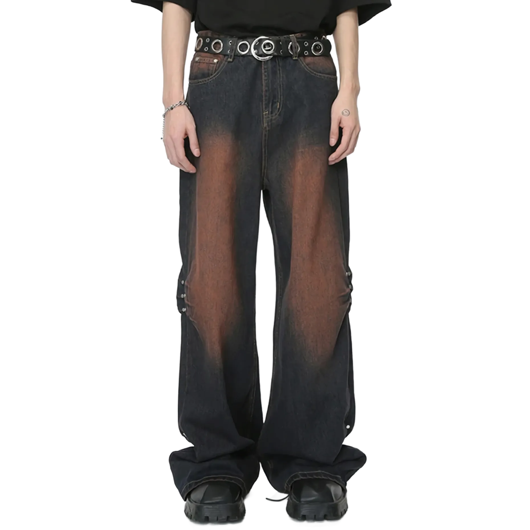 Rusty Fade Flare Denim Jeans with Rivet Detail