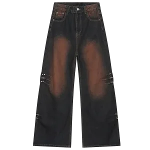Rusty Fade Flare Denim Jeans with Rivet Detail
