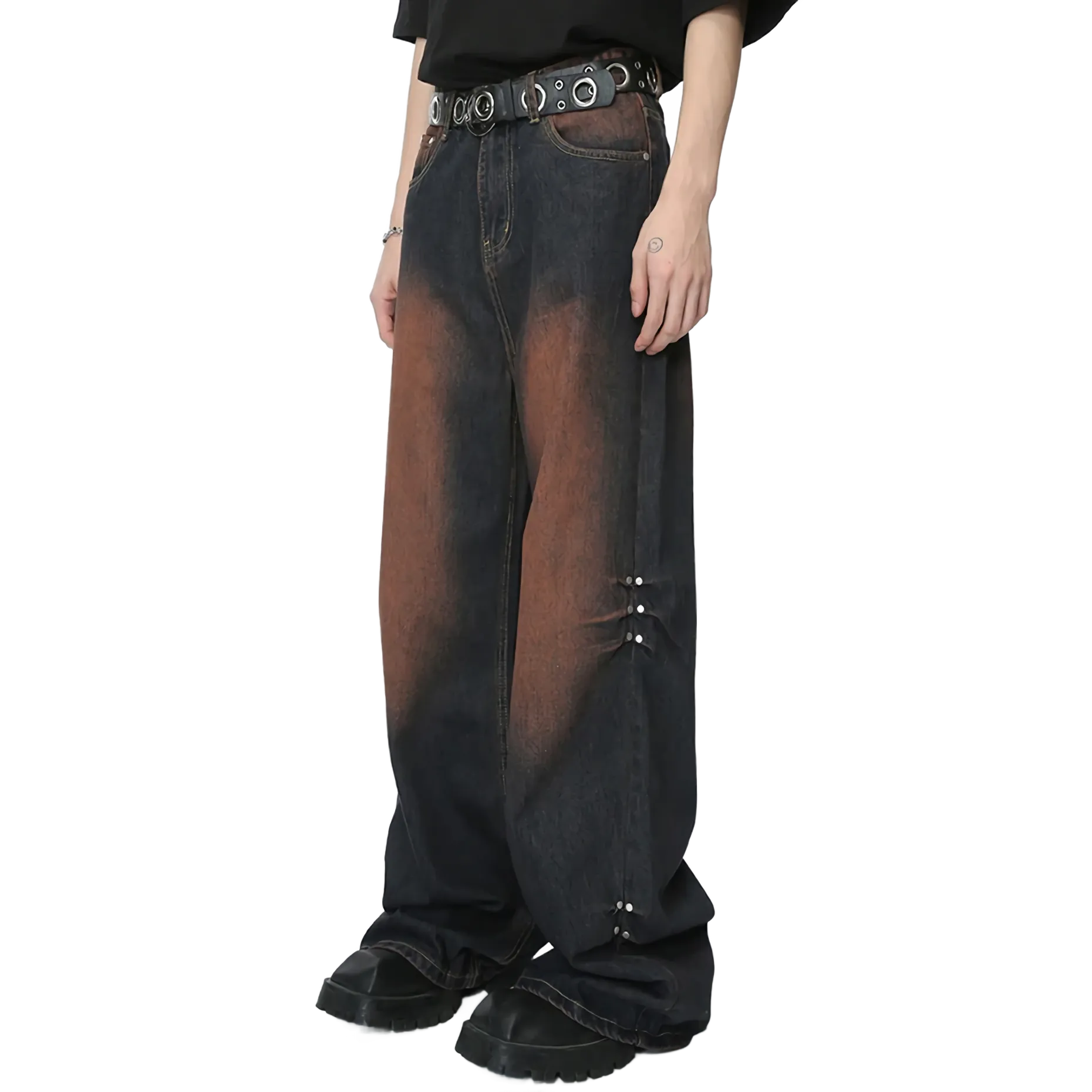 Rusty Fade Flare Denim Jeans with Rivet Detail
