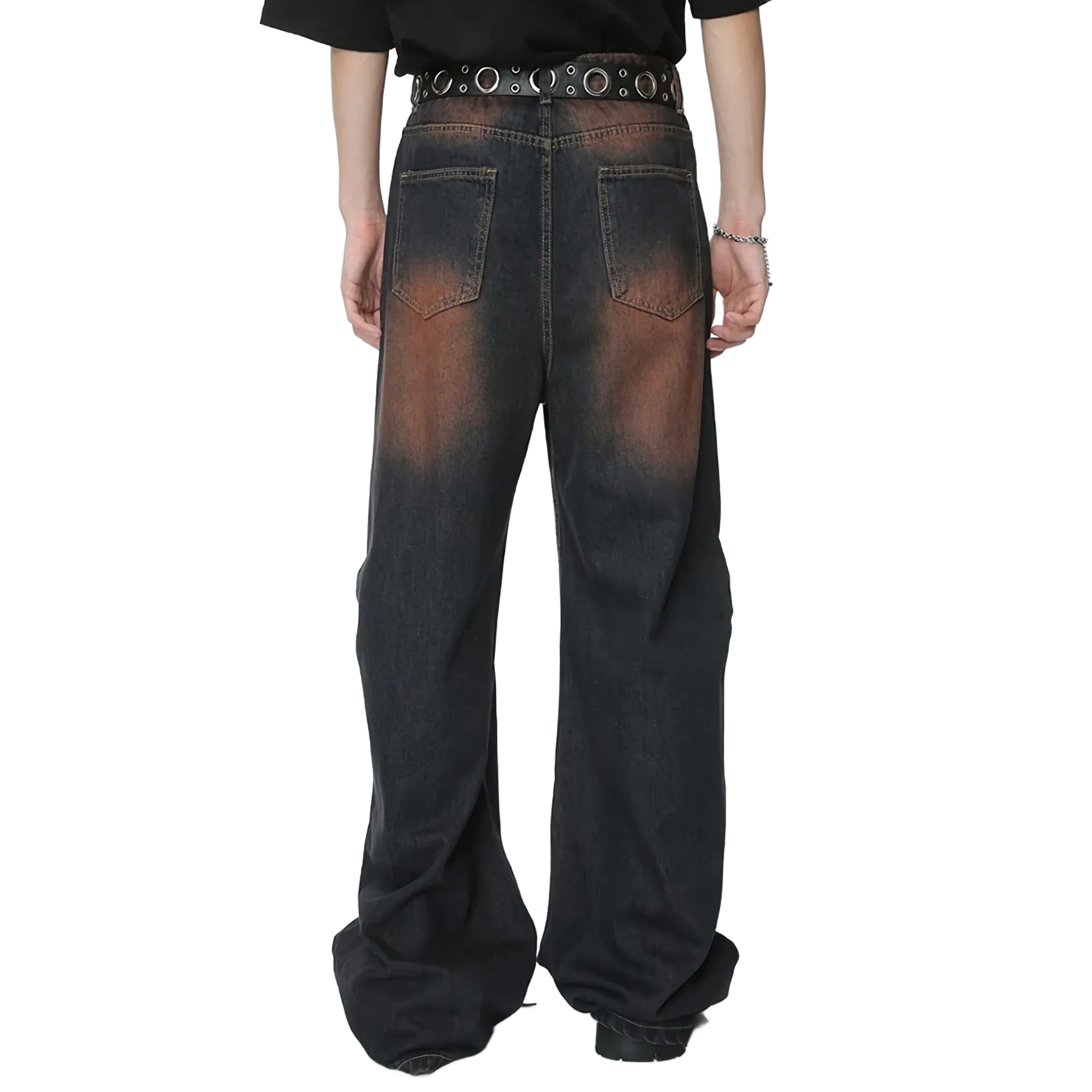 Rusty Fade Flare Denim Jeans with Rivet Detail