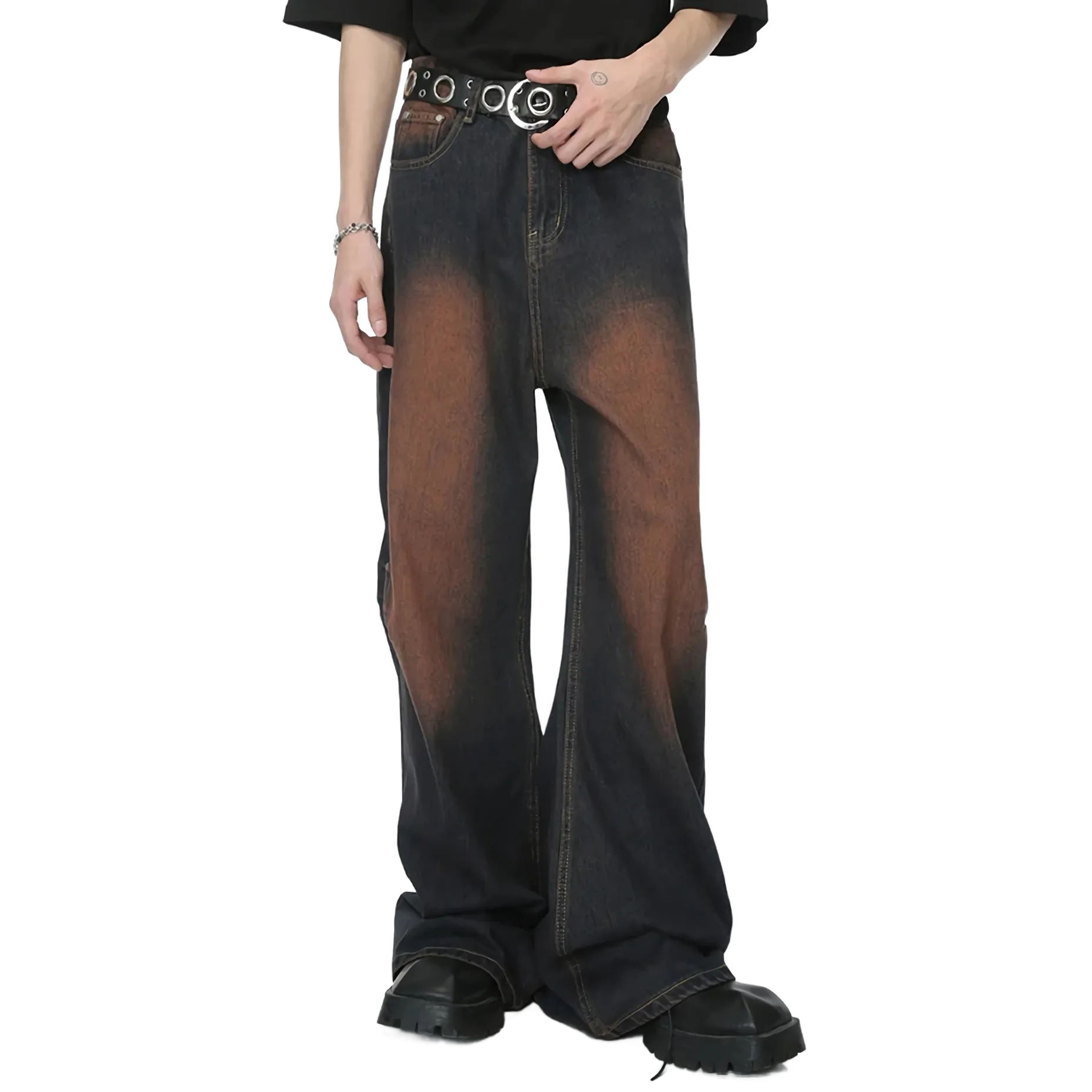 Rusty Fade Flare Denim Jeans with Rivet Detail