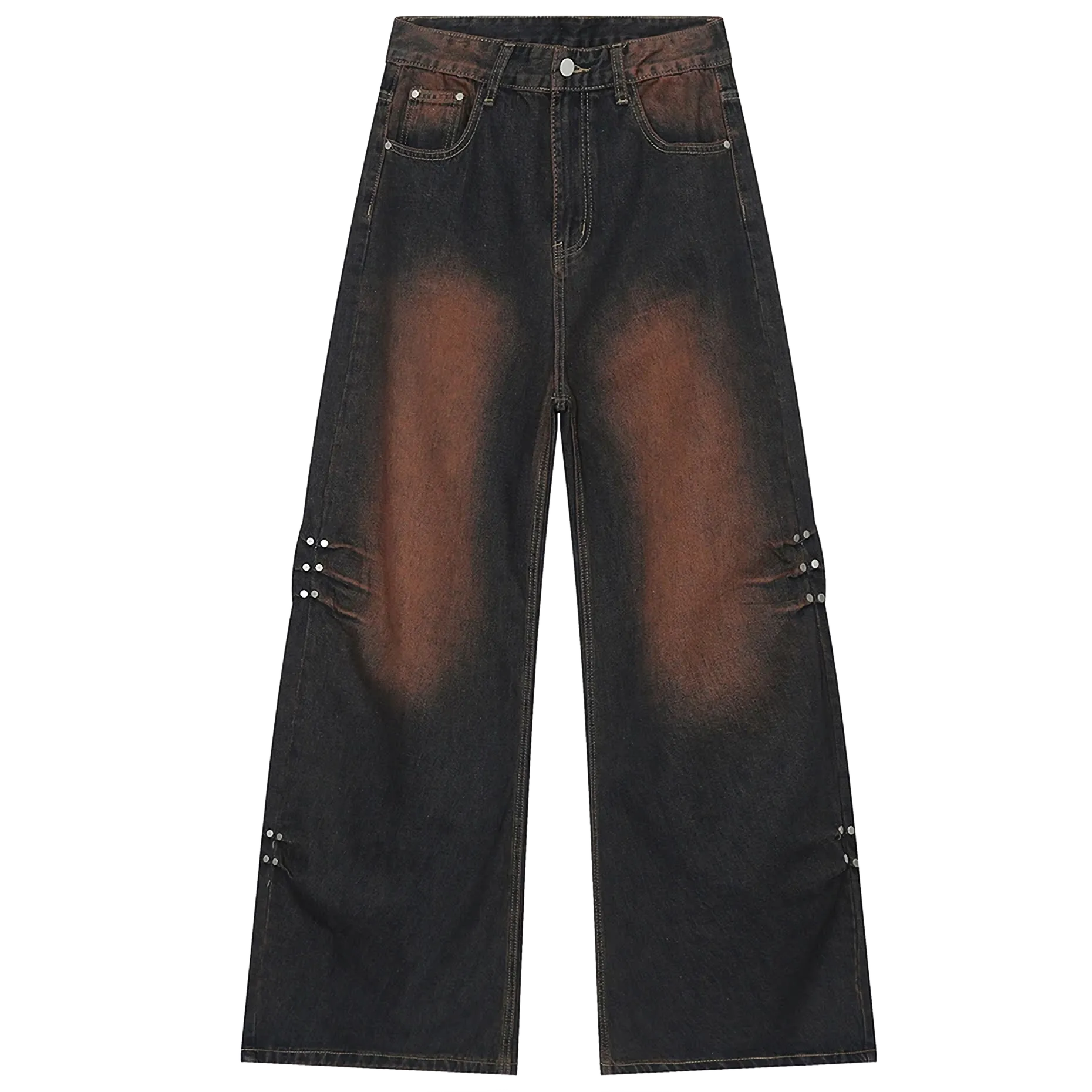 Rusty Fade Flare Denim Jeans with Rivet Detail