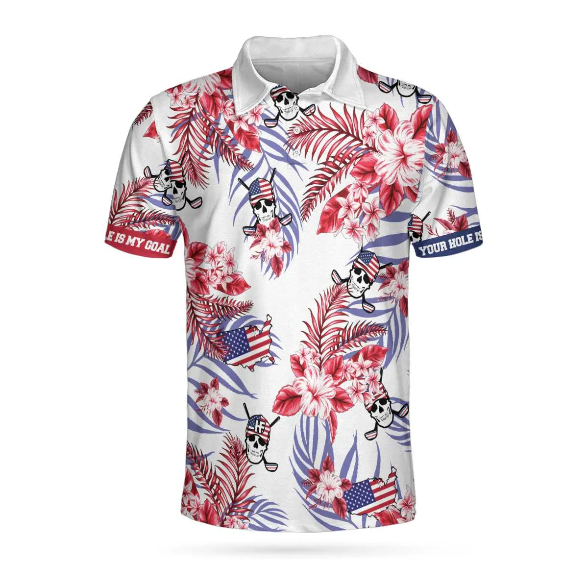 Seamless Tropical Pattern Golf Skull America V2 Polo Shirt, Texas Bluebonnet Golf Shirt For Men Coolspod