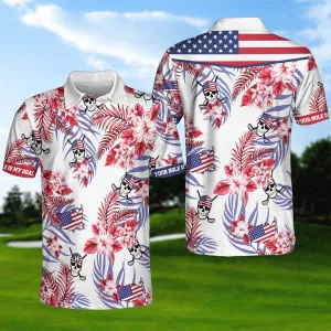 Seamless Tropical Pattern Golf Skull America V2 Polo Shirt, Texas Bluebonnet Golf Shirt For Men Coolspod
