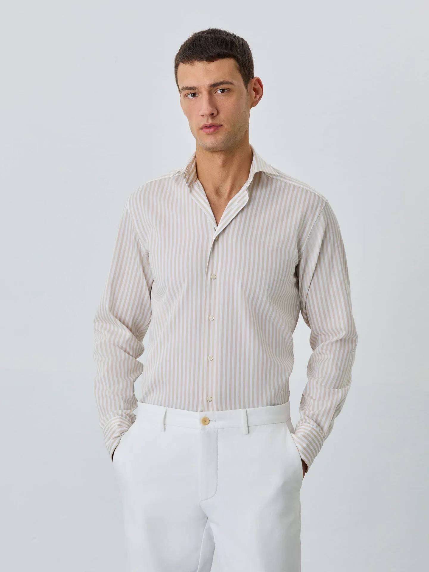 Slim Fit Shirt With Bristol Collar In Cotton With Stripes