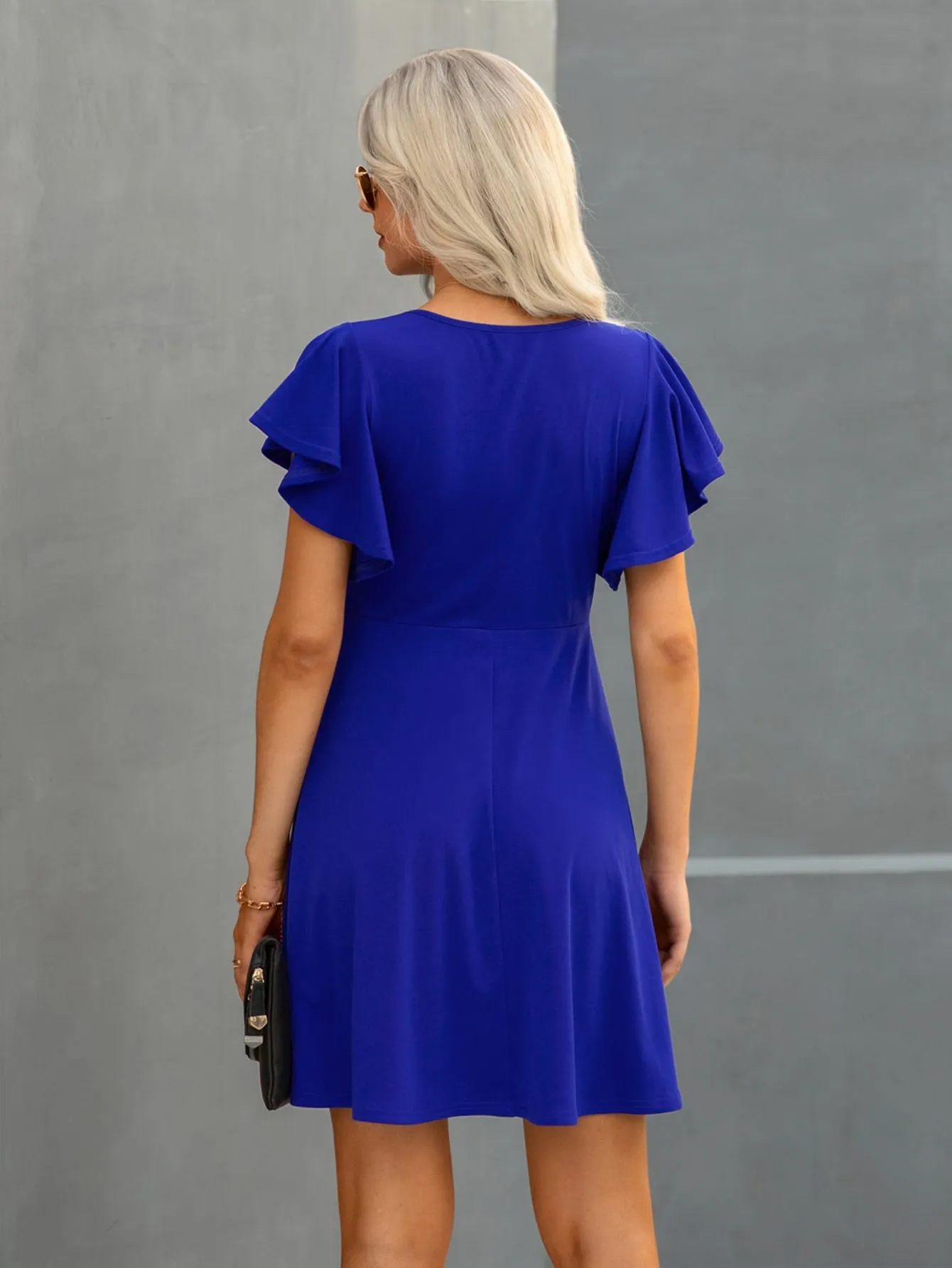 Solid Butterfly Sleeve A-line Dress