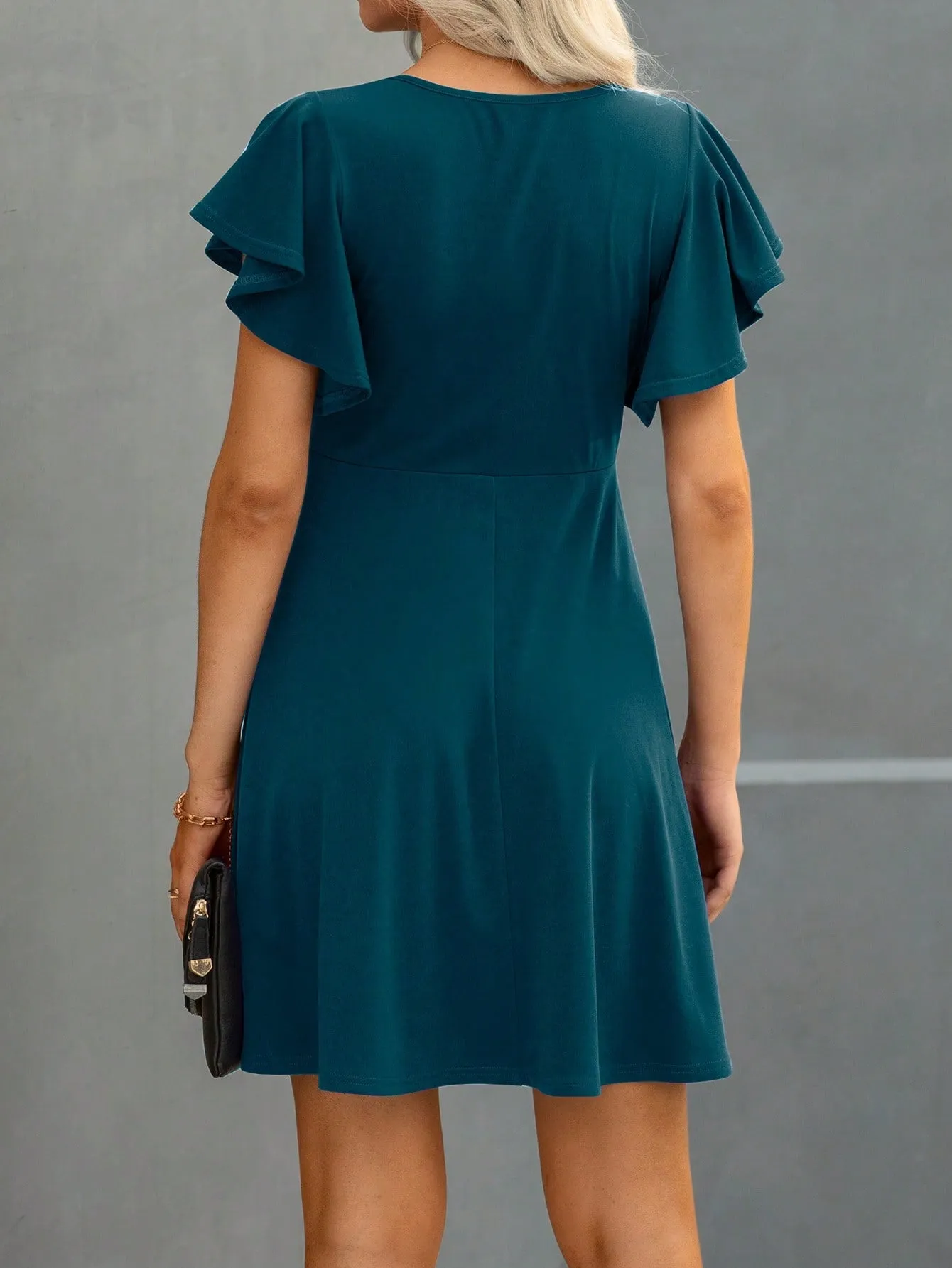 Solid Butterfly Sleeve A-line Dress
