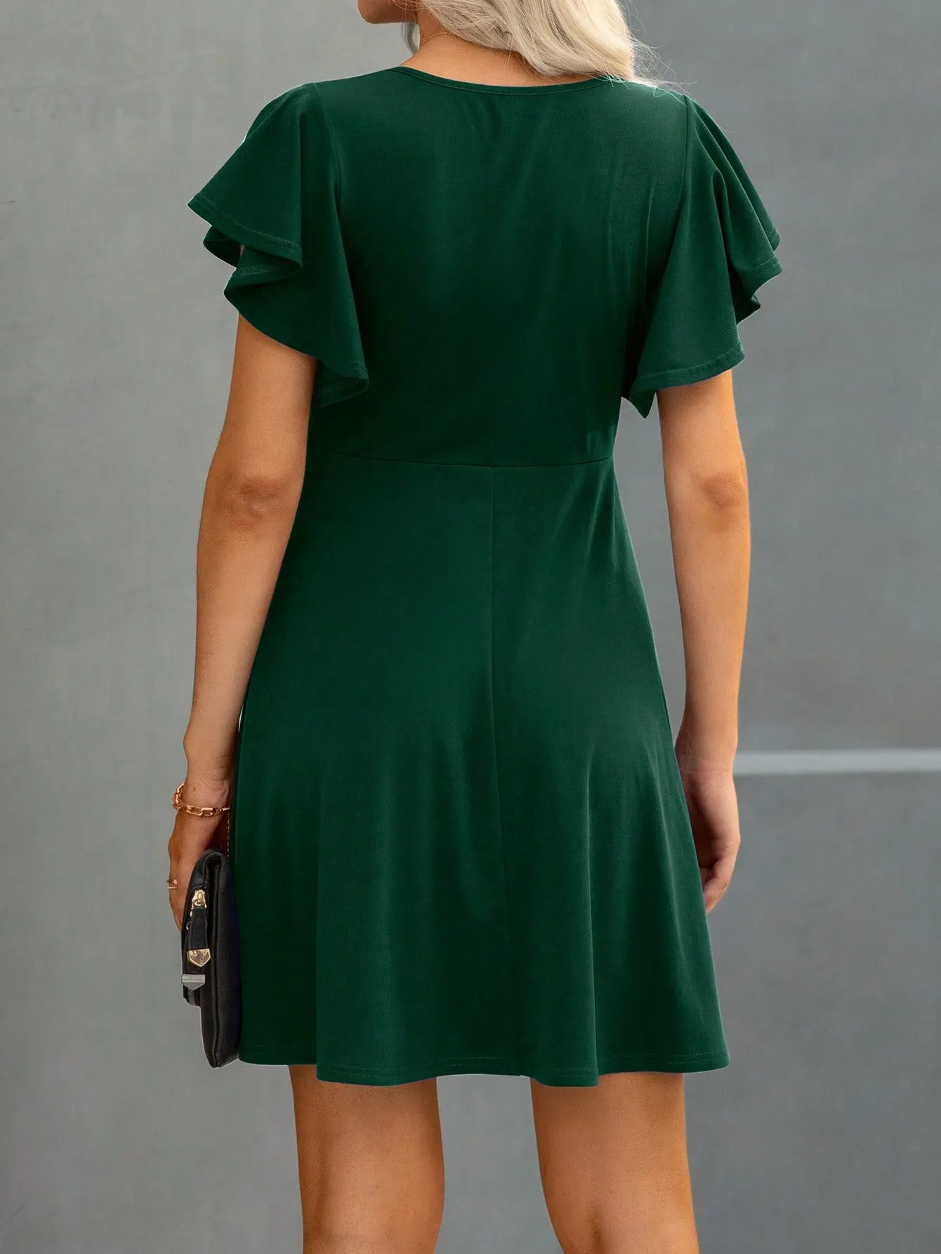 Solid Butterfly Sleeve A-line Dress