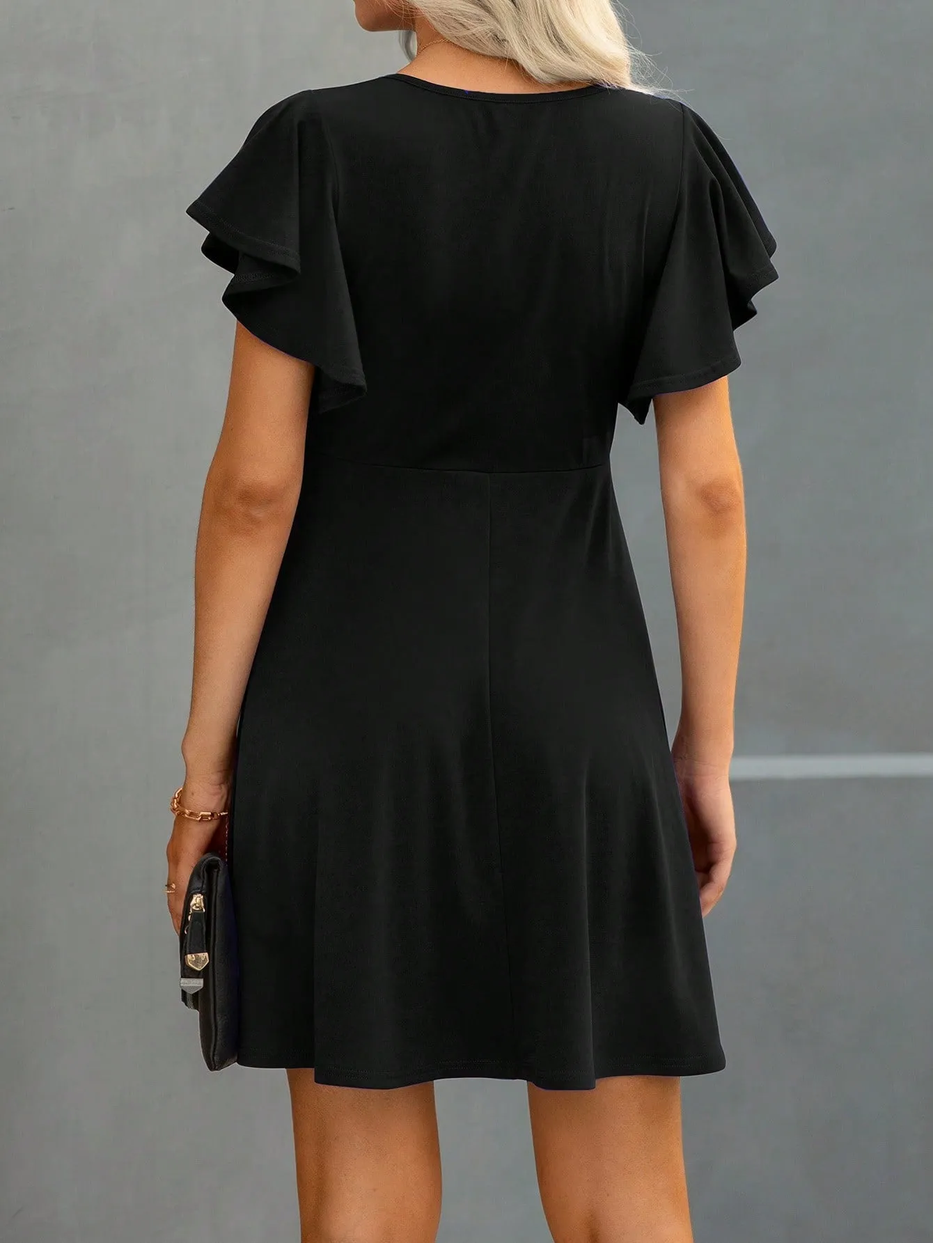 Solid Butterfly Sleeve A-line Dress