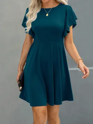 Solid Butterfly Sleeve A-line Dress