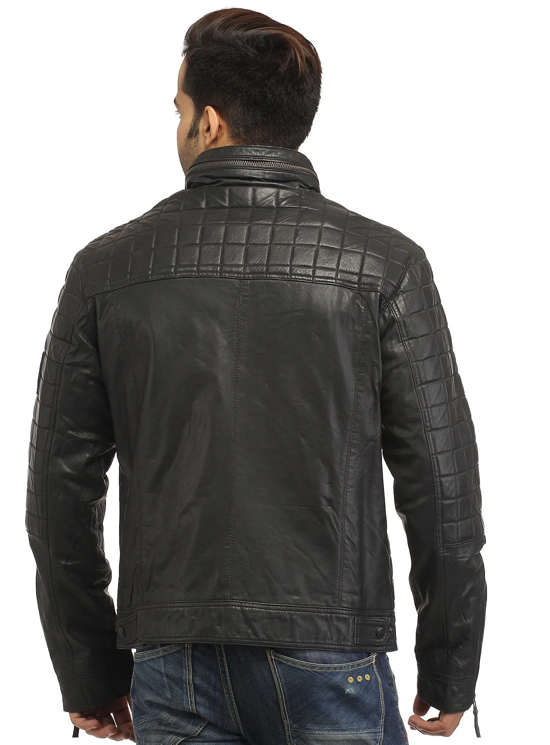 Sporty Boxy Quilted Casual  Men Leather Jacket