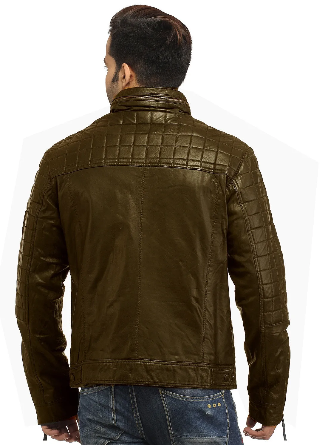 Sporty Boxy Quilted Casual  Men Leather Jacket