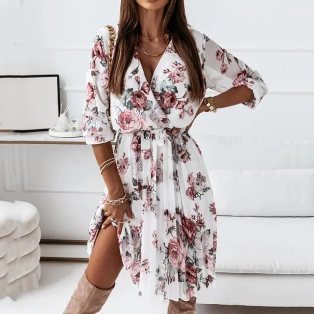 Sweet A-Line Pleated Ruffle Dress