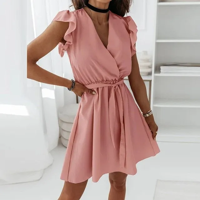 Sweet A-Line Pleated Ruffle Dress