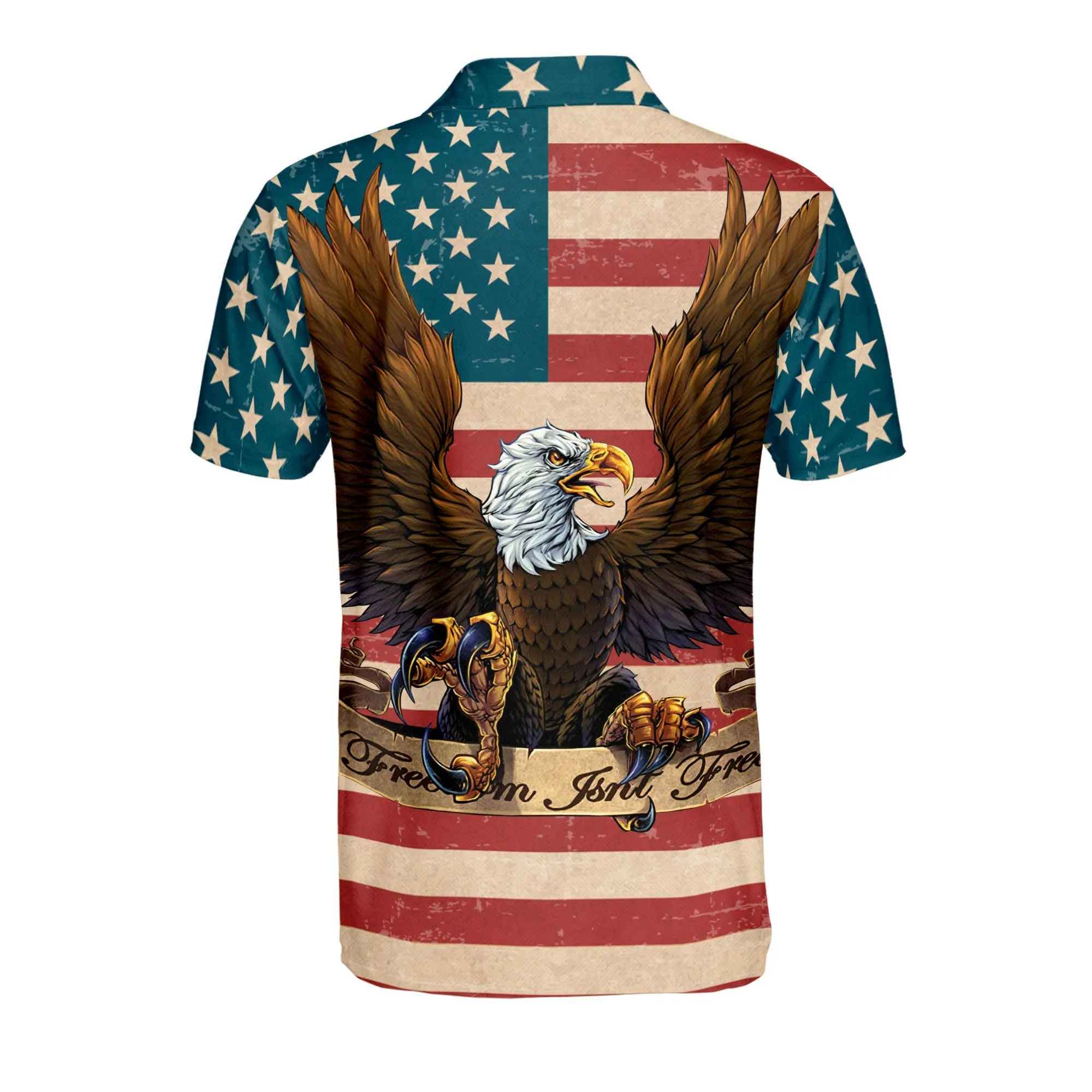 Vintage Freedom Isn't Free American Flag With Eagle Polo Shirt