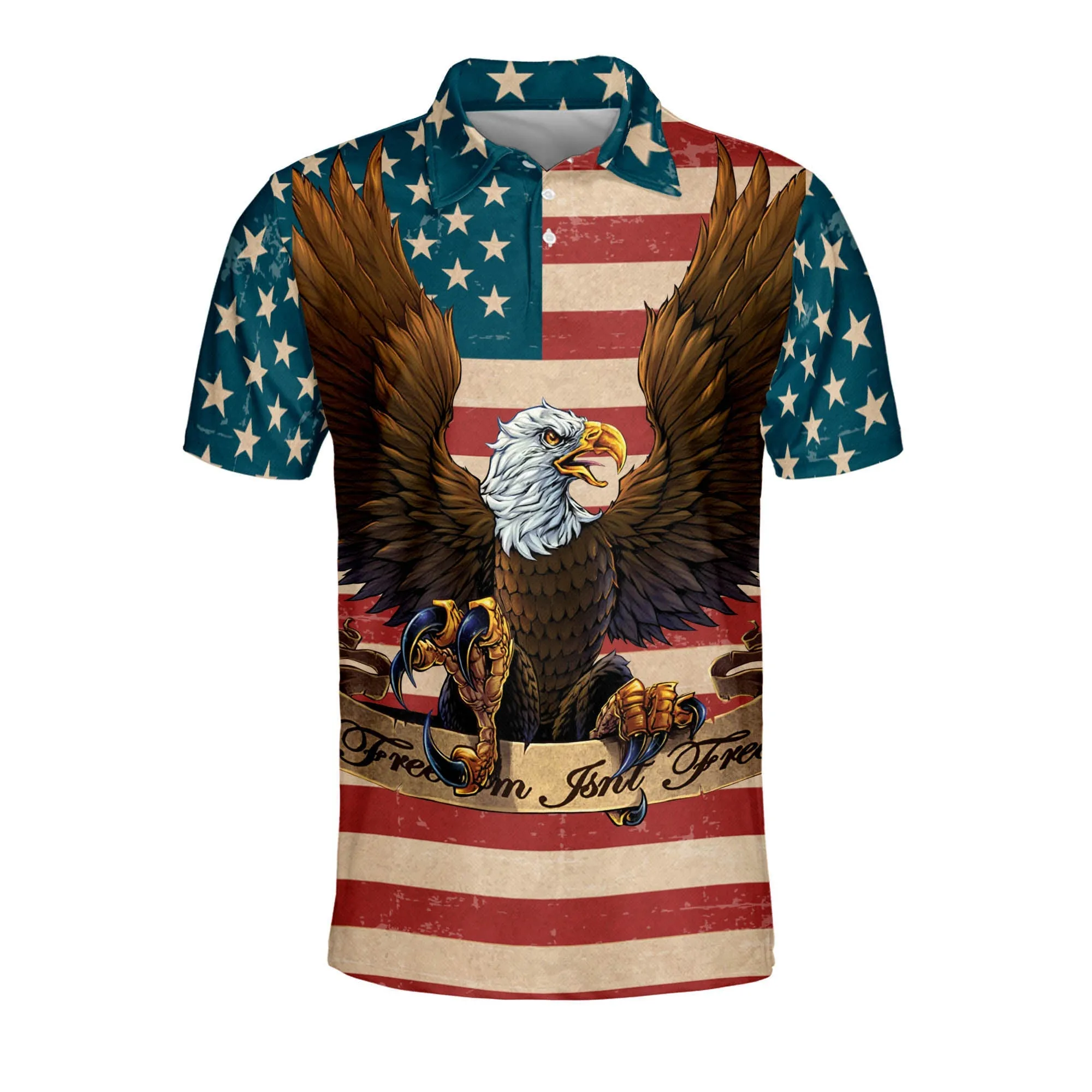 Vintage Freedom Isn't Free American Flag With Eagle Polo Shirt