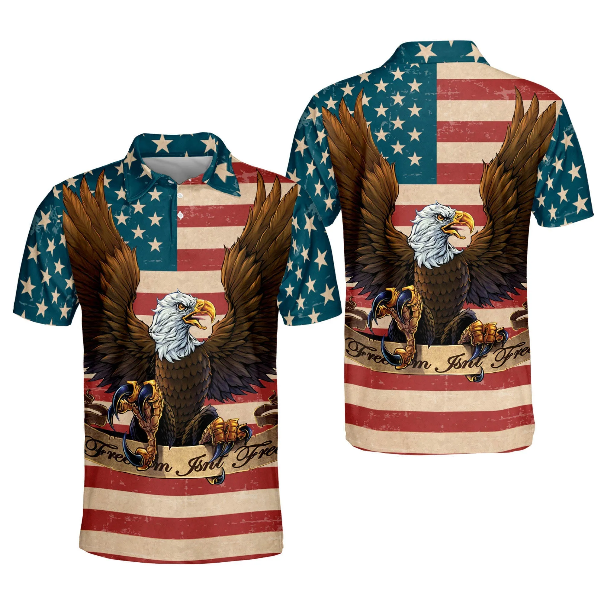 Vintage Freedom Isn't Free American Flag With Eagle Polo Shirt