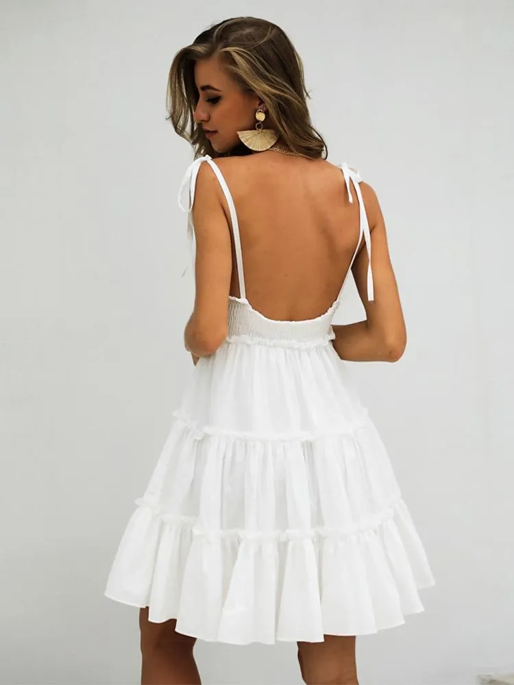 White Backless Mini A-Line Casual Dress
