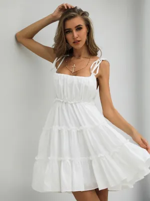 White Backless Mini A-Line Casual Dress