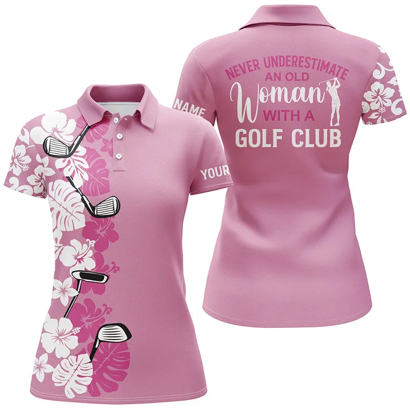 Womens Sleeveless Polo Shirts Custom Pink Tropical Golf Clubs An Old Woman With A Golf Clubs
